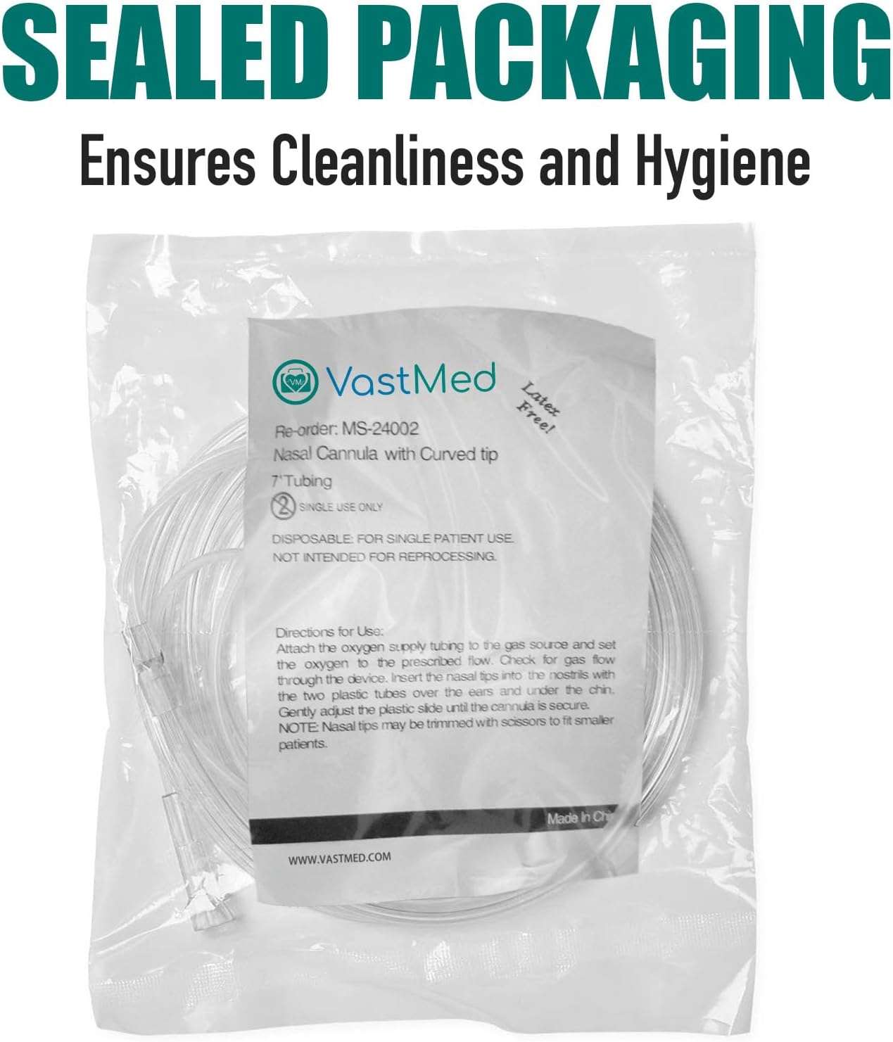 Disposable Nasal Oxygen Cannula with Curved Tip by Vastmed | 7 ft Latex-Free, PVC, Soft & Lightweight Nasal Cannula | Comfortable Fit Universal Connector for Oxygen Tanks & Concentrators - Image 7