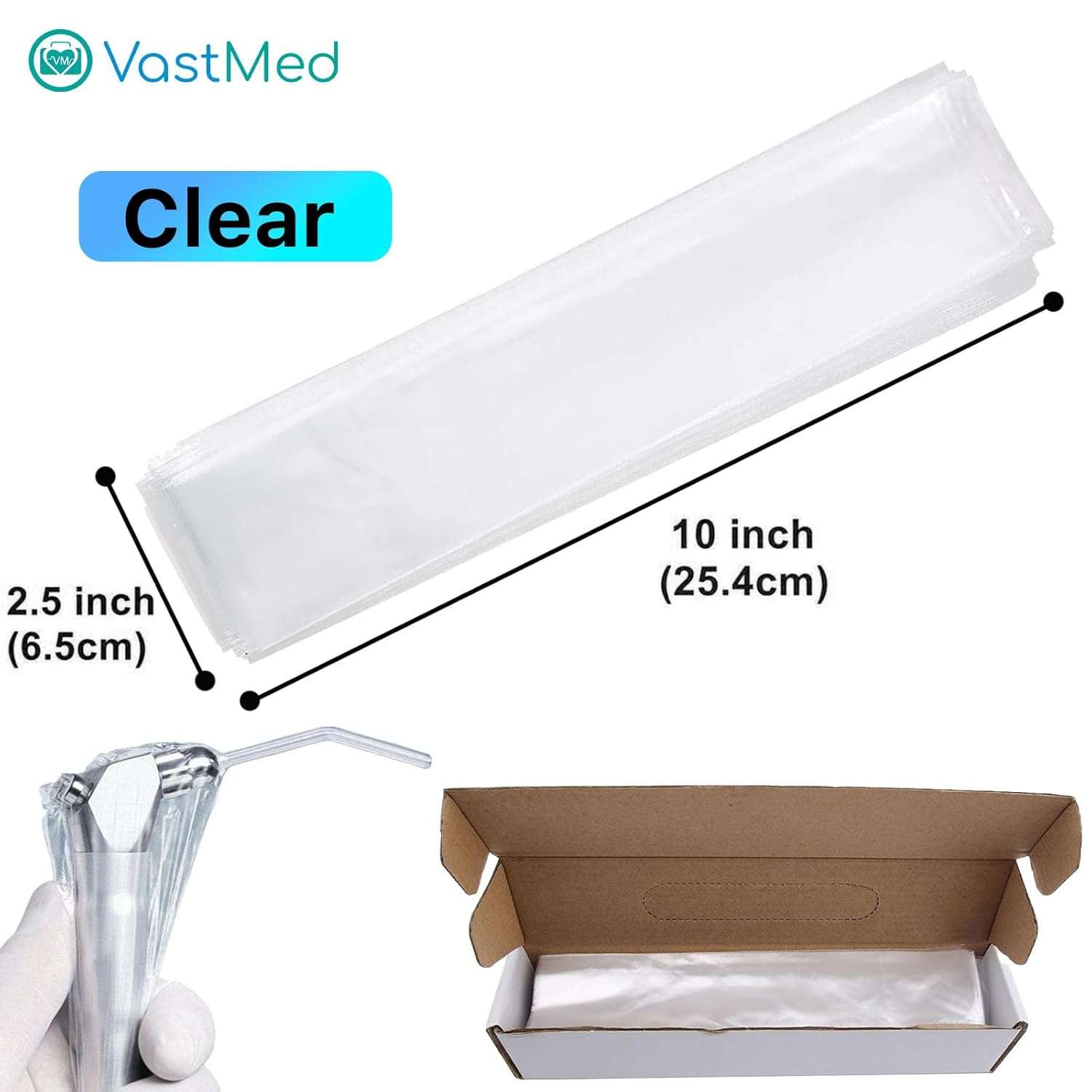Dental 2.5"x10" Air Water Syringe Sleeves with Precut Opening by Vastmed | Disposable Clear Plastic Protective Barrier - Image 5