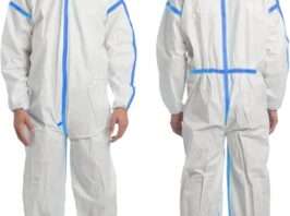 VASTMED Hazmat Suits 1 PC s Protective Coveralls with Hood Disposable Coveralls Suit | Medical Protective Coverall PPE
