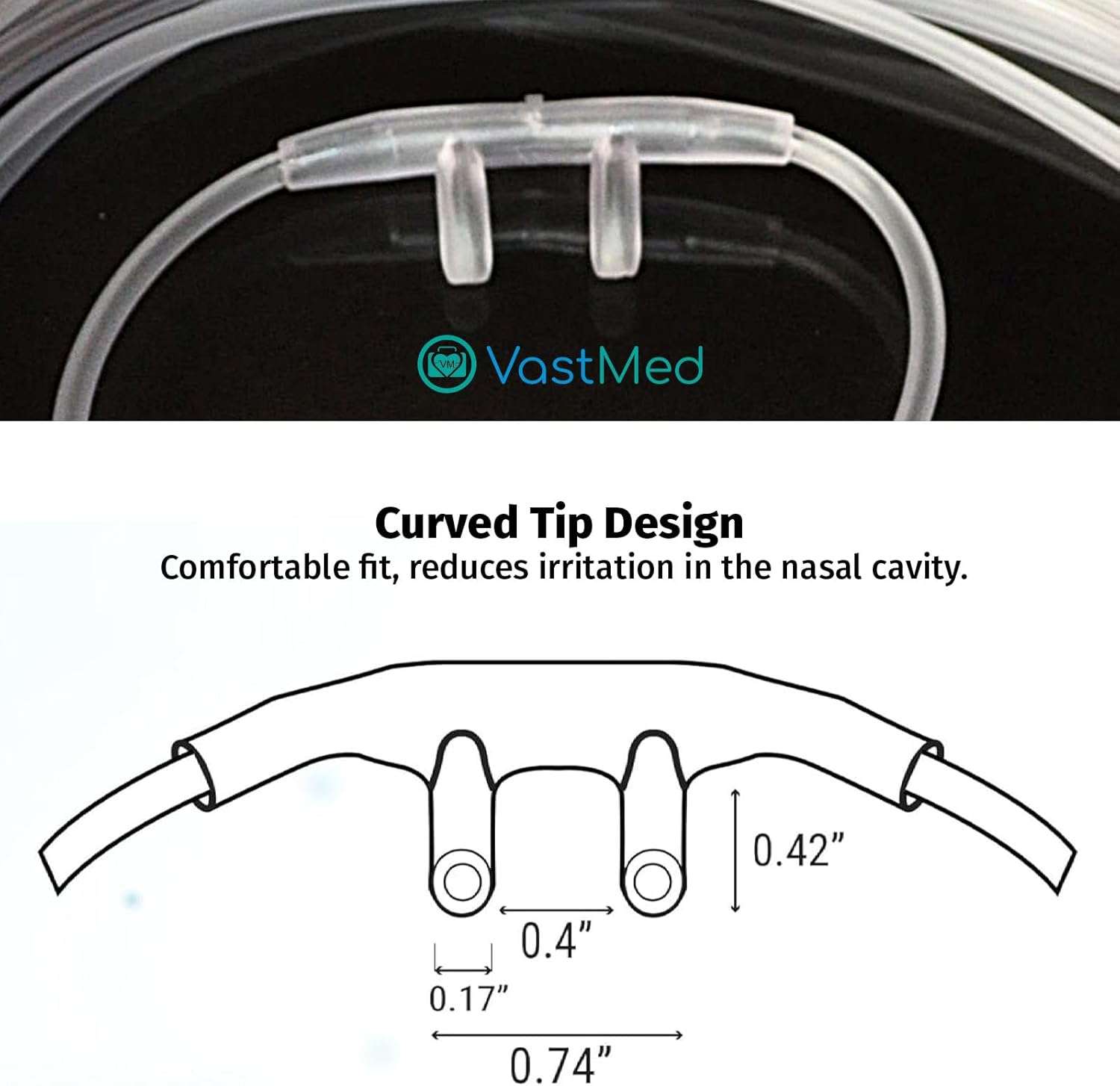 Disposable Nasal Oxygen Cannula with Curved Tip by Vastmed | 7 ft Latex-Free, PVC, Soft & Lightweight Nasal Cannula | Comfortable Fit Universal Connector for Oxygen Tanks & Concentrators - Image 4