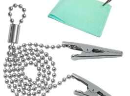 Disposable Bib Holders Clavable by Vastmed | Lightweight Stainless Steel Neck Holder Chain with Two Alligator Clamps to Hold Dental Bib