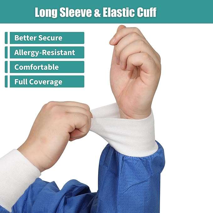 Dental Disposable Lab Coats Durable SMS 45g Soft Knit Cuffs & Collar With 3 Pockets by VASTMED | Knee Length Medical Lab Coat for Hospitals Labs Clinics - Image 5