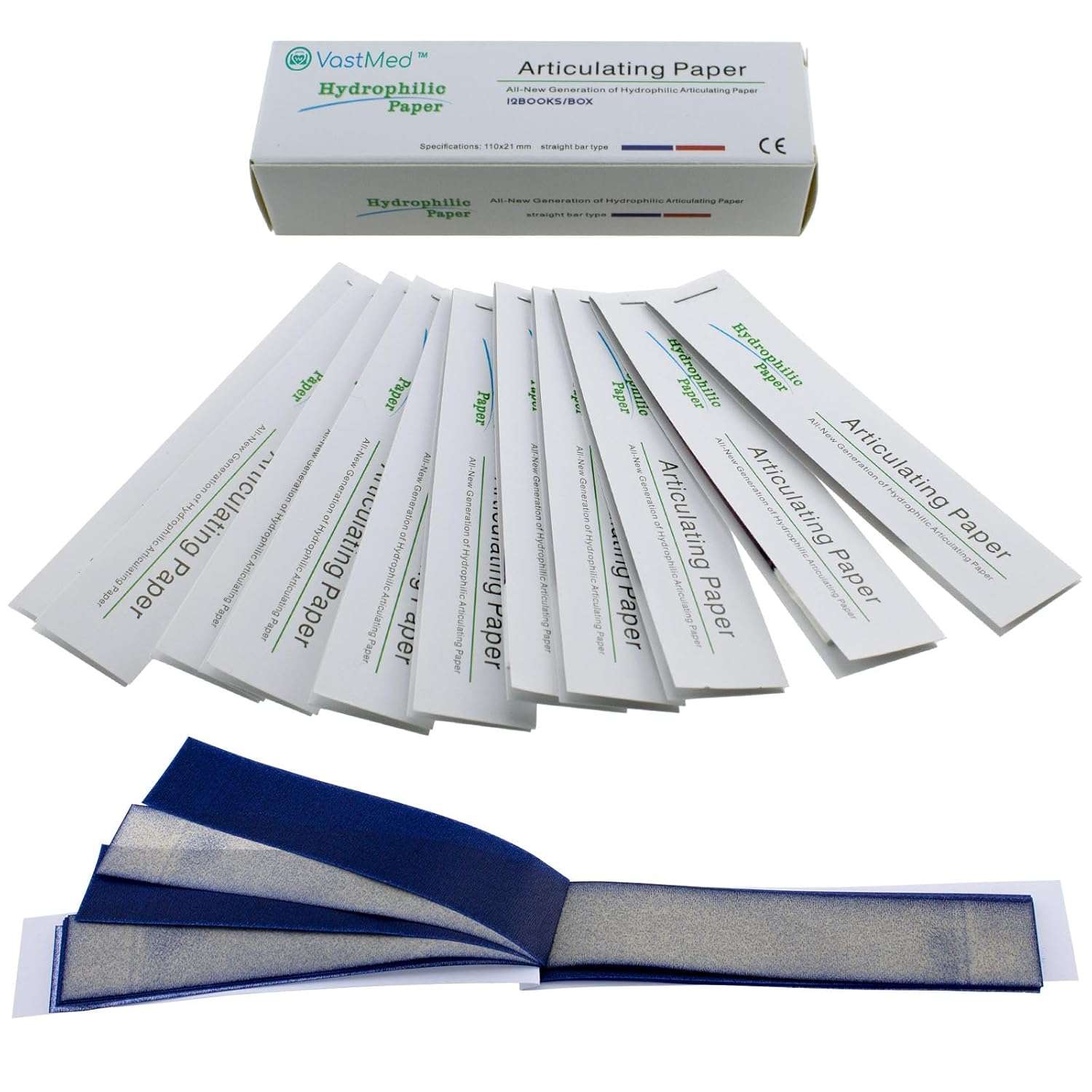 Dental Articulating Papers by Vastmed | Straight Shape Micron Bite Articulating Paper Doubled Side for Occlusal Adjustment