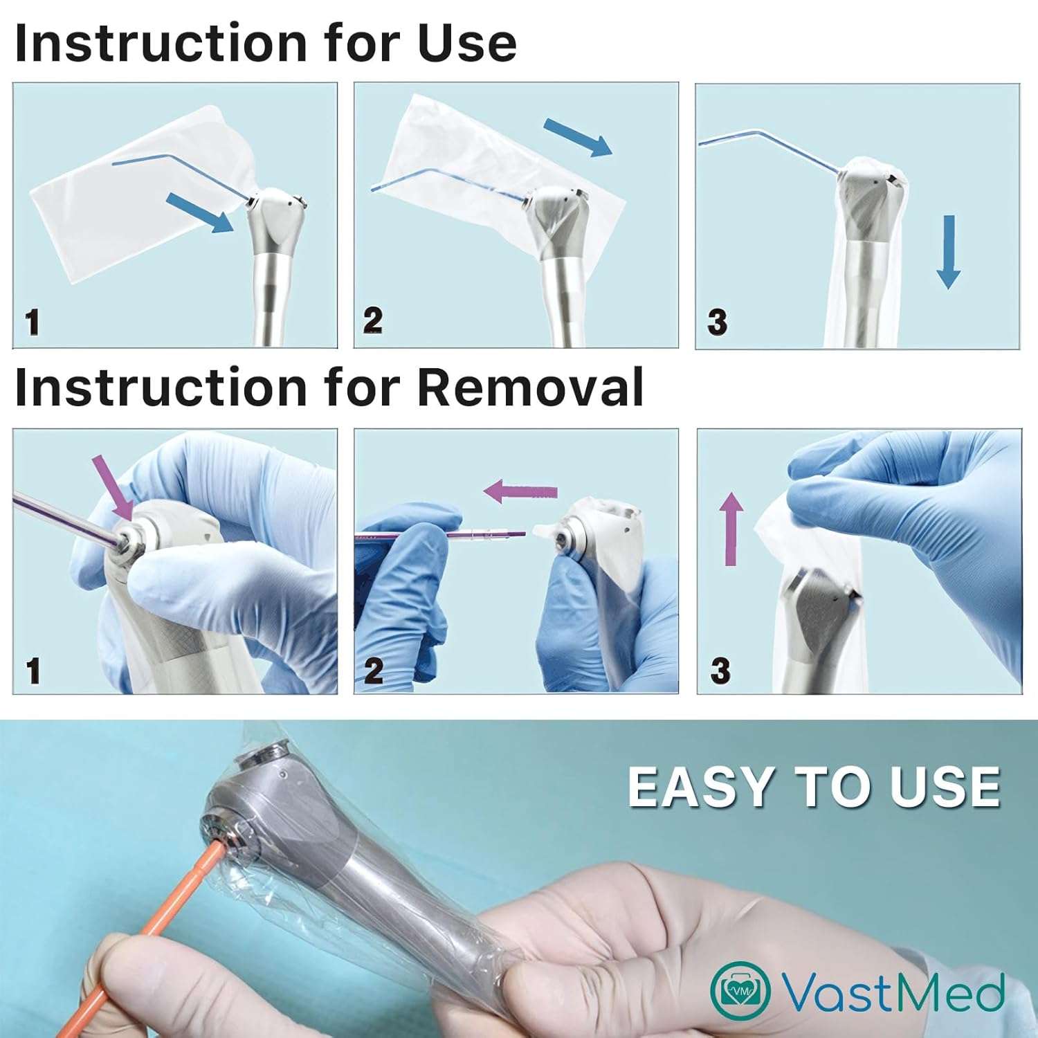 Dental 2.5"x10" Air Water Syringe Sleeves with Precut Opening by Vastmed | Disposable Clear Plastic Protective Barrier - Image 4