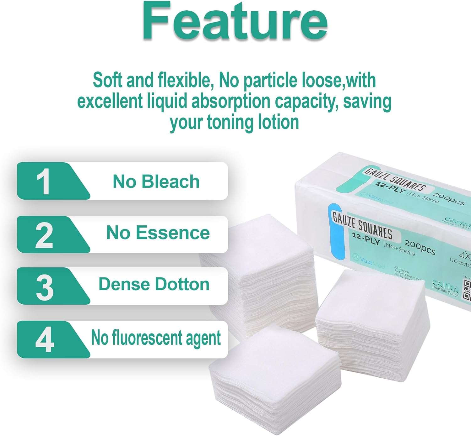 Capra Cotton Gauze Pads by VASTMED | Disposable and Individually Wrapped Medical Gauze Pads | Sterile Medical Wound Dressing Sponges for Cleaning - Image 6