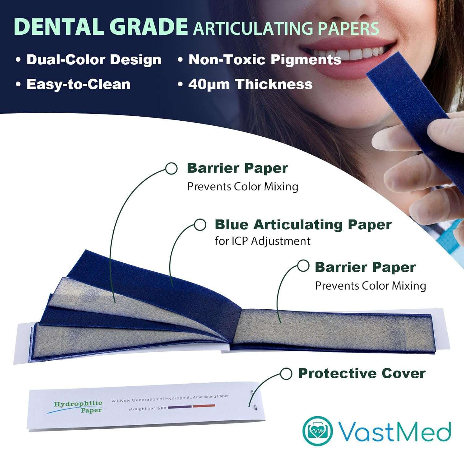 Dental Articulating Papers by Vastmed | Straight Shape Micron Bite Articulating Paper Doubled Side for Occlusal Adjustment - Image 3