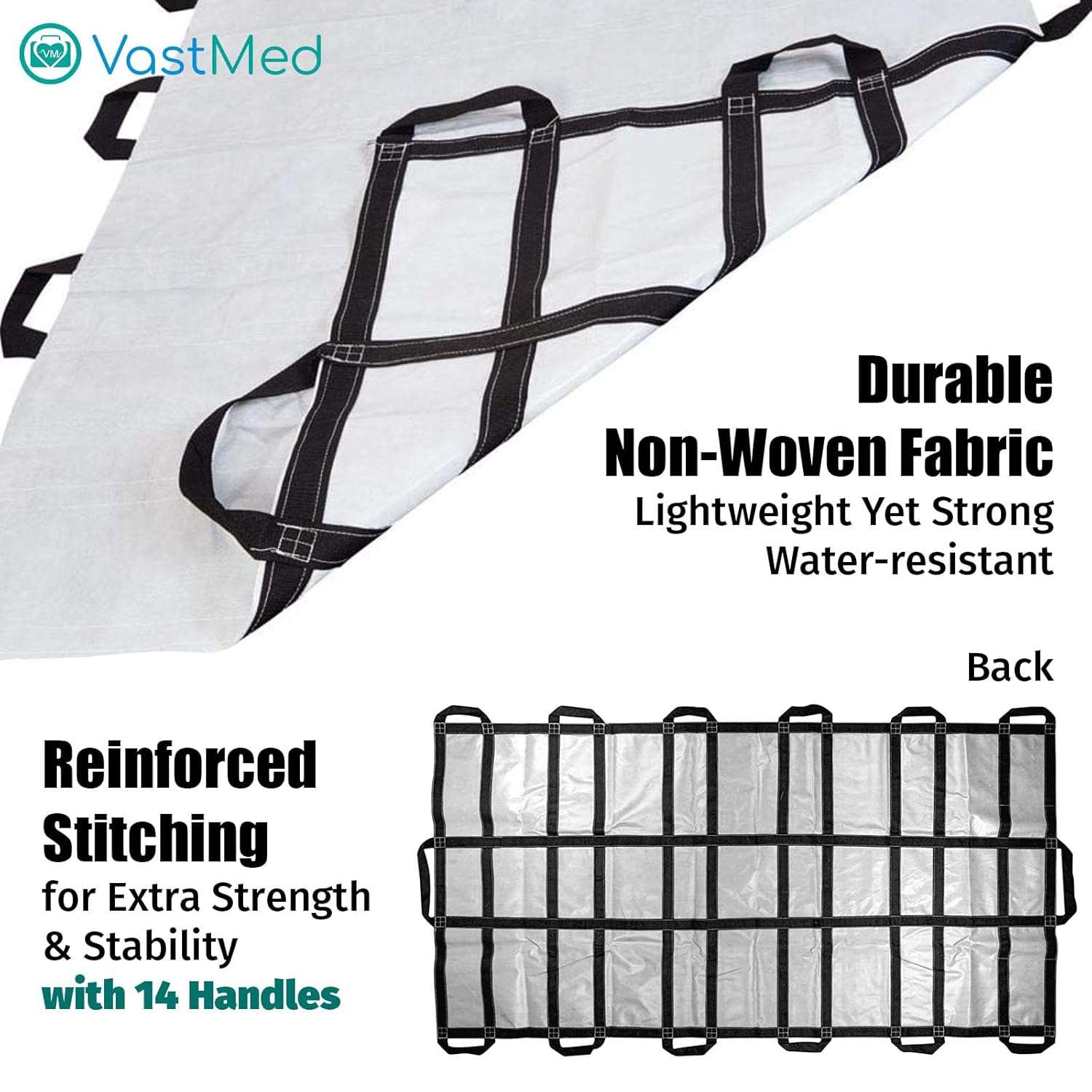 Portable Patient Transport Unit 40”x80” by VASTMED | Heavy-Duty Waterproof, Leak-Proof, Non-Woven Fabric | 14 Reinforced Handles | Holds Up to 1000 lbs. | Secure & Comfortable - Image 4