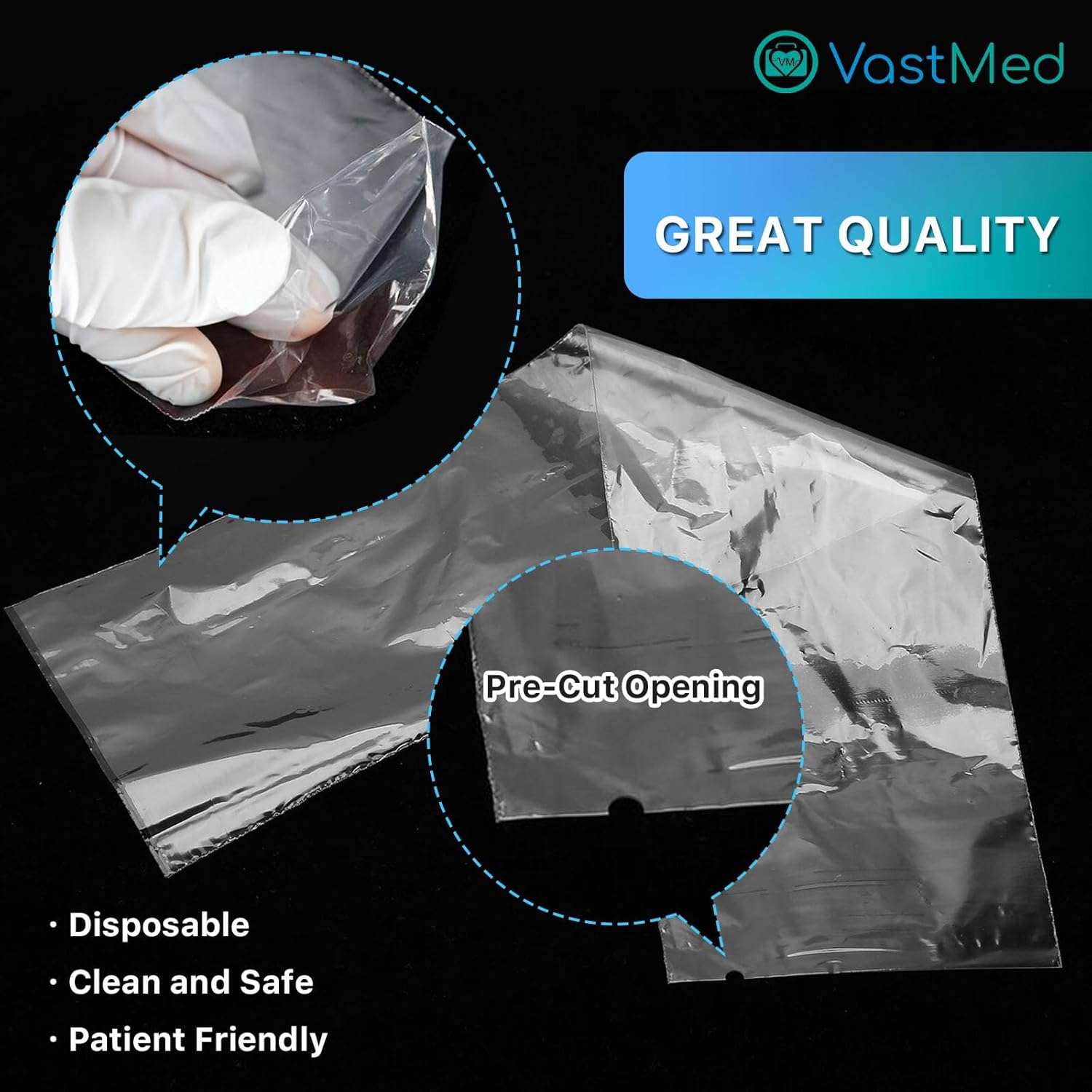 Dental 2.5"x10" Air Water Syringe Sleeves with Precut Opening by Vastmed | Disposable Clear Plastic Protective Barrier - Image 3