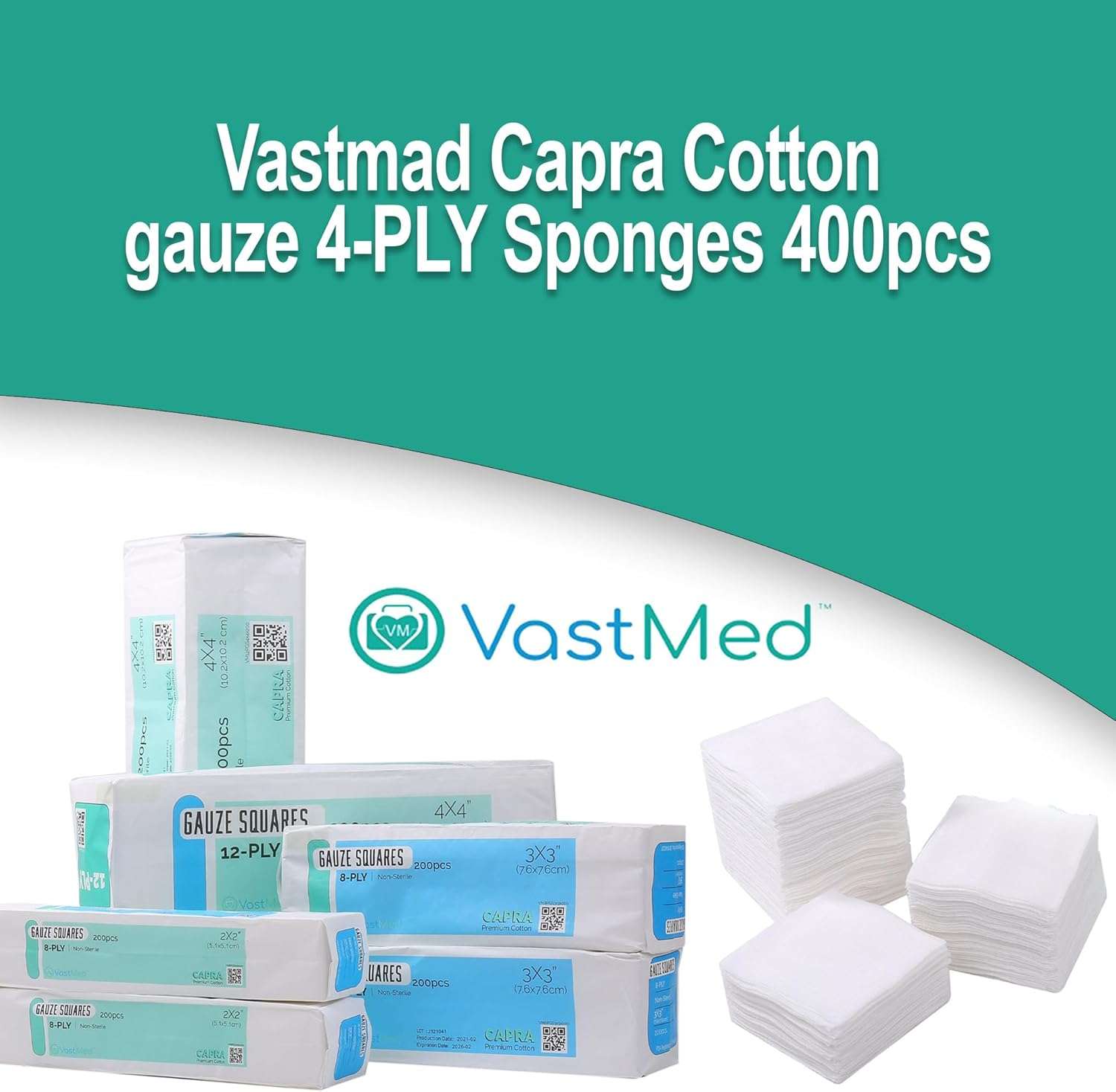 Capra Cotton Gauze Pads by VASTMED | Disposable and Individually Wrapped Medical Gauze Pads | Sterile Medical Wound Dressing Sponges for Cleaning - Image 3