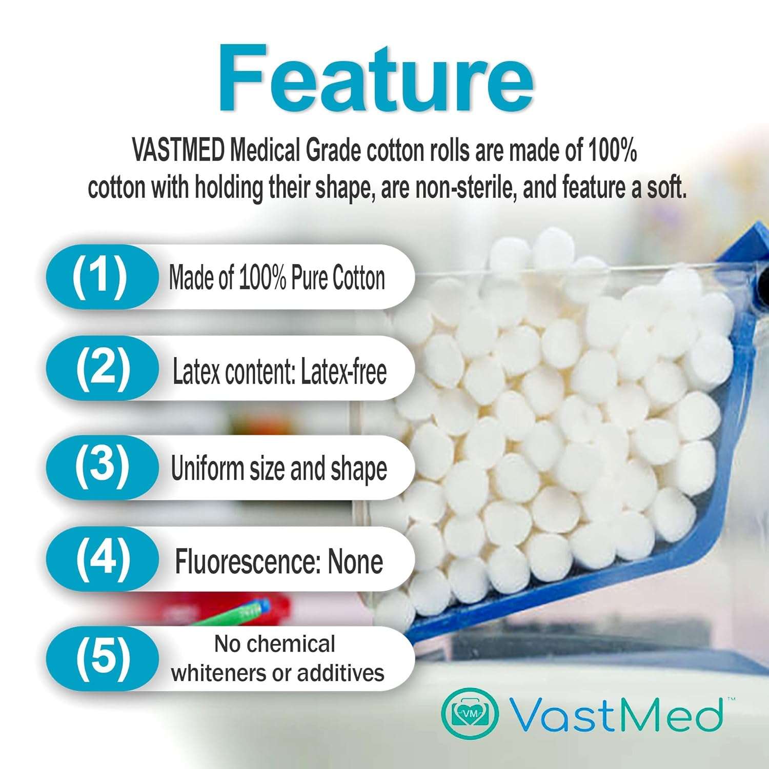 Cotton Dental Gauze Rolls by Vastmed | High Absorbent Mouth Gauze Roll for Dentists Non Sterile Cotton Roll for Nosebleeds and Oral Care for Kids and Adults - Image 2
