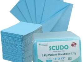 Dental Grade Scudo 7.2g 3Ply Dental Bibs by VASTMED | Soft & Waterproof Disposable Bib Sheet for Patients 13" x 18" | Dentist Tray Cover and Nail Table Cover Supplies