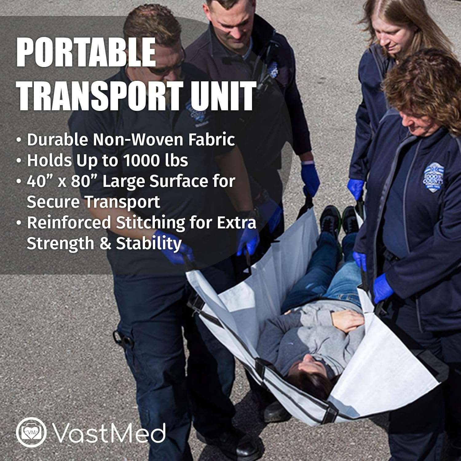 Portable Patient Transport Unit 40”x80” by VASTMED | Heavy-Duty Waterproof, Leak-Proof, Non-Woven Fabric | 14 Reinforced Handles | Holds Up to 1000 lbs. | Secure & Comfortable - Image 2