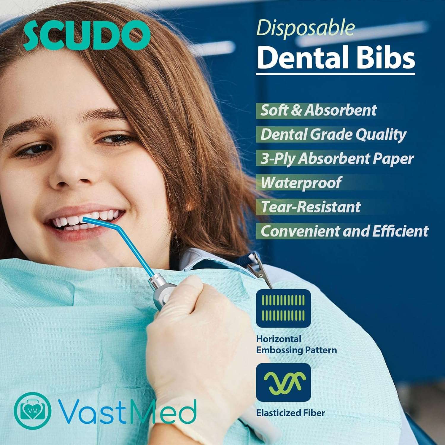 Dental Grade Scudo 7.2g 3Ply Dental Bibs by VASTMED | Soft & Waterproof Disposable Bib Sheet for Patients 13" x 18" | Dentist Tray Cover and Nail Table Cover Supplies - Image 2