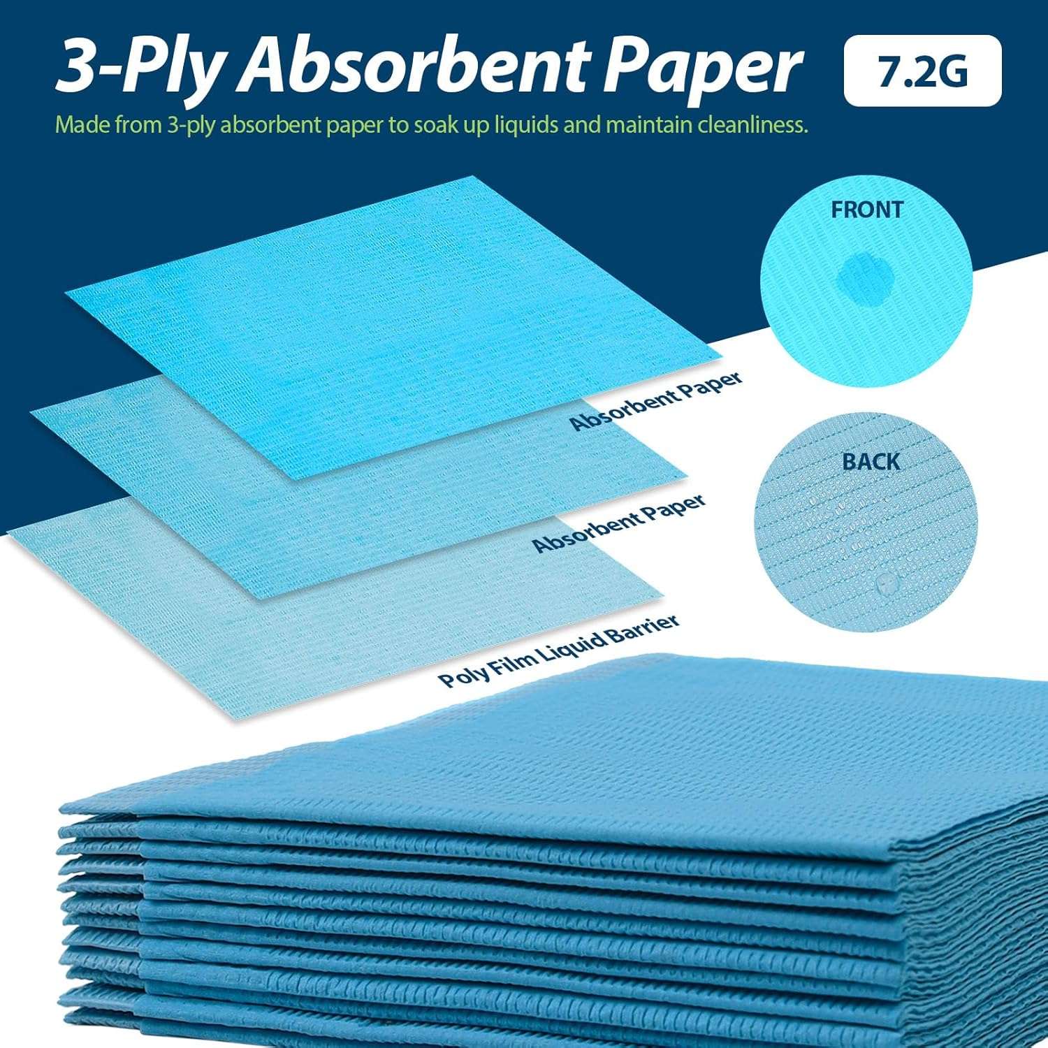Dental Grade Scudo 7.2g 3Ply Dental Bibs by VASTMED | Soft & Waterproof Disposable Bib Sheet for Patients 13" x 18" | Dentist Tray Cover and Nail Table Cover Supplies - Image 4