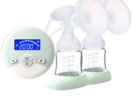 Hands-Free Breast Pump by VASTMED | Double Electric Pump with Strong Suction, 2 Modes, Leak-Resistant Design, LED Display, Portable, Includes 2 Crystal-Clear 5oz (150ml) Bottles