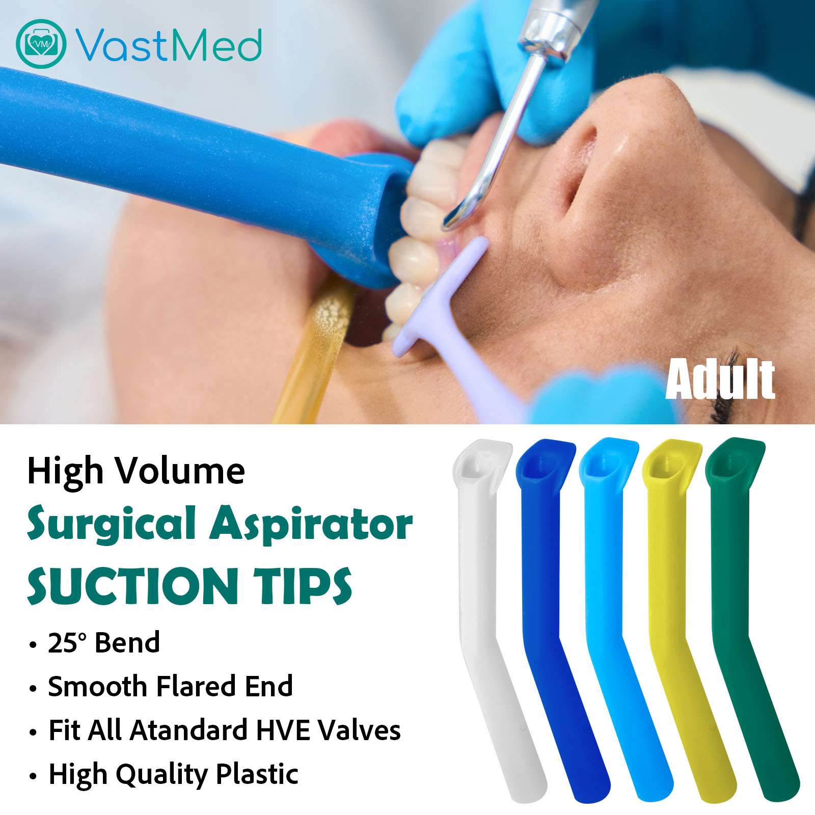 50 Pcs Dental High Volume Surgical Aspirator Tips by Vastmed | Disposable Suction Tips - Image 2