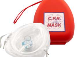 Single Valve CPR Rescue Mask in Red Hard Case by VASTMED | Pocket Resuscitator Mask for Adult & Child with Elastic Strap Air Cushioned Edge