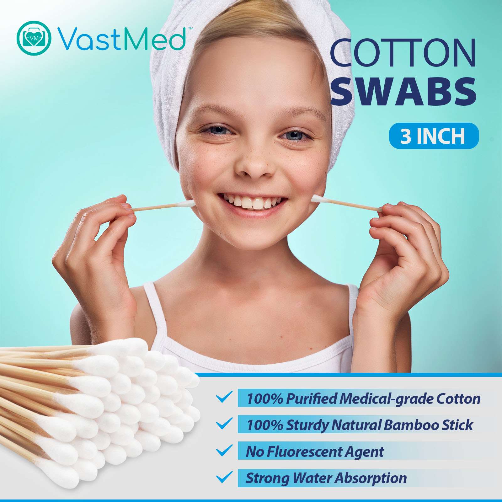 Cotton Tipped Applicators 3 Inch by Vastmed | Long Medical Cotton Swab with Wooden Sticks | Disposable Non Sterile Cotton Swabs for Multiple Uses - Image 2