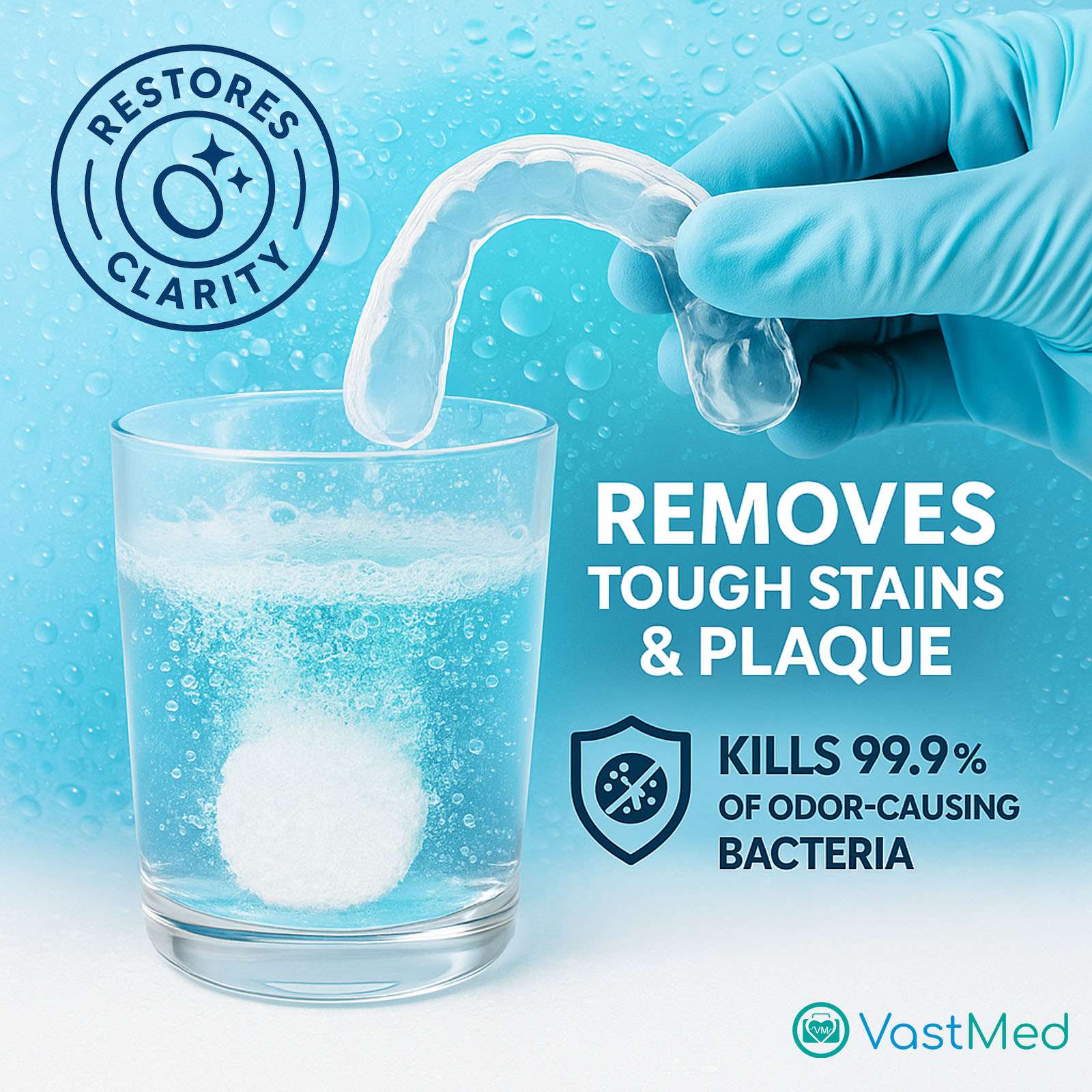 Retainer Cleanser Tablets by Vastmed | 4 Months Supply (120 pcs) Dental Retainers for Aligner - Mouth & Night Guards - False Teeth Whitening - Image 4