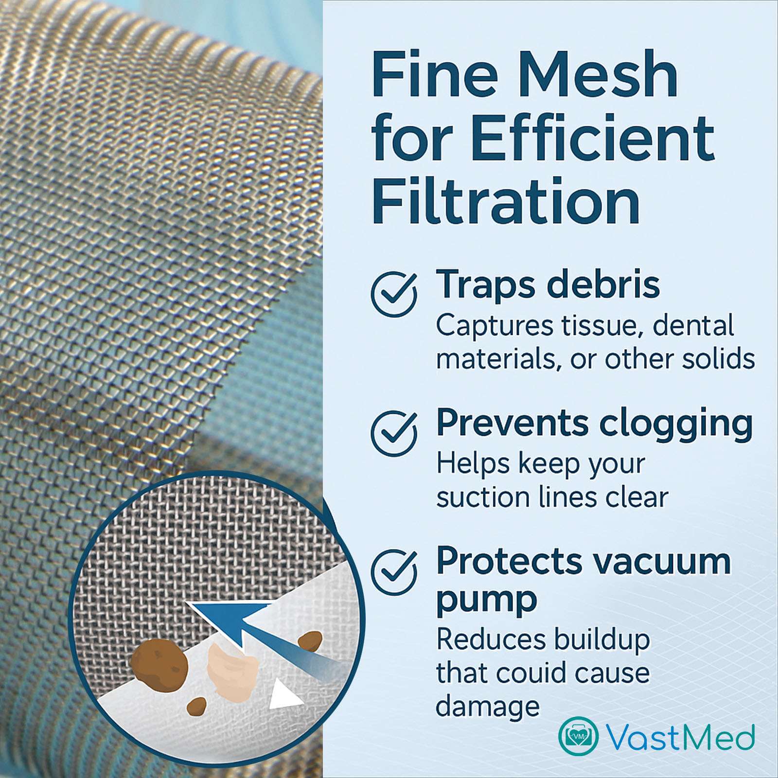 Dental Evacuation Suction Trap #2300 by Vastmed | Disposable Clear Canister with Lid Gasket & Stainless Steel Mesh Filter | Fits Most Dental Vacuum Pump Systems - Image 6