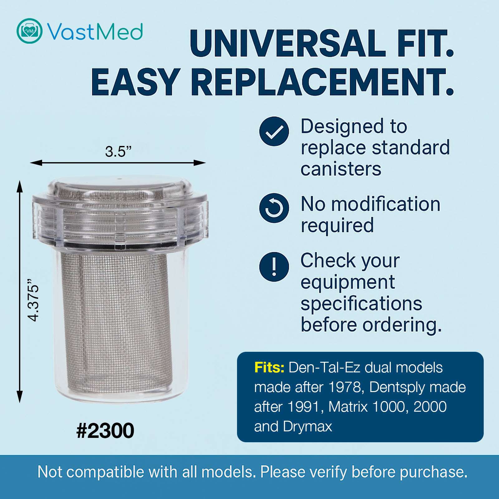 Dental Evacuation Suction Trap #2300 by Vastmed | Disposable Clear Canister with Lid Gasket & Stainless Steel Mesh Filter | Fits Most Dental Vacuum Pump Systems - Image 7