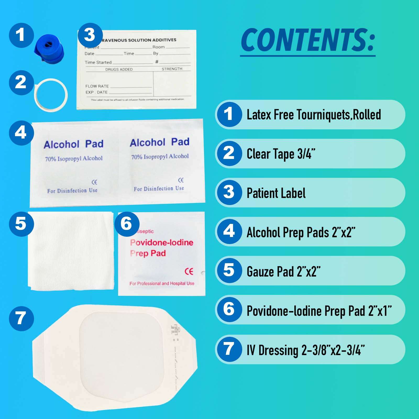IV Starter Kit with Gauze/Chlorascrub Swab LF by VASTMED | Posi-Guard Catheter Securement Device & Transparent Window Dressing | Latex-Free Tourniquets - Image 3
