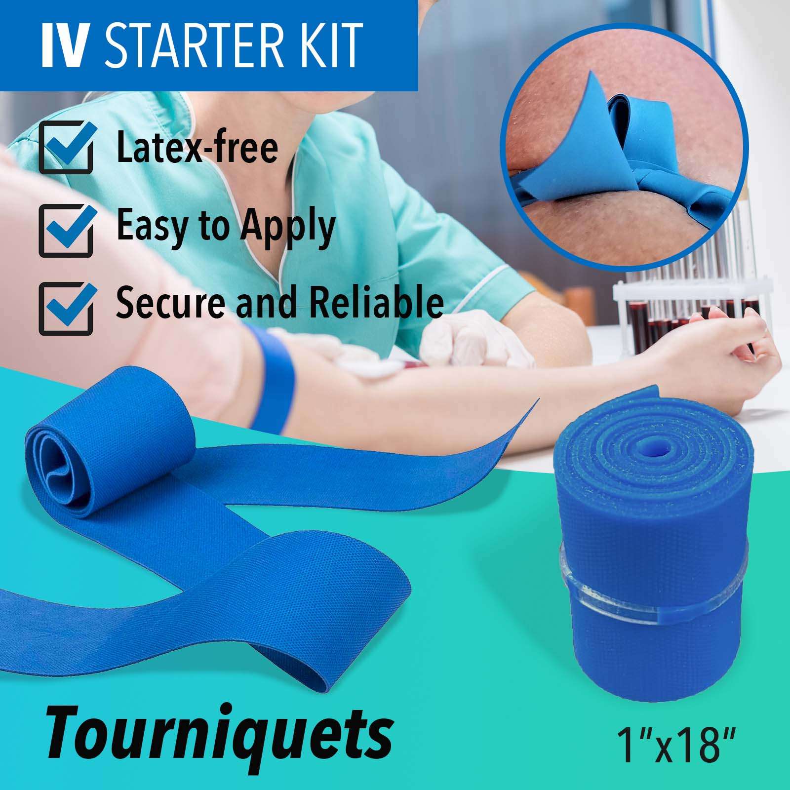 IV Starter Kit with Gauze/Chlorascrub Swab LF by VASTMED | Posi-Guard Catheter Securement Device & Transparent Window Dressing | Latex-Free Tourniquets - Image 7
