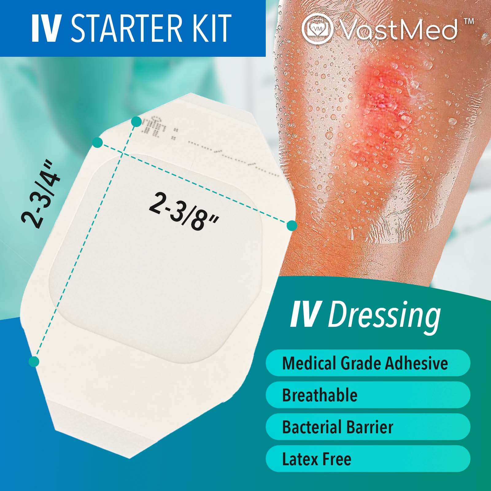 IV Starter Kit with Gauze/Chlorascrub Swab LF by VASTMED | Posi-Guard Catheter Securement Device & Transparent Window Dressing | Latex-Free Tourniquets - Image 6