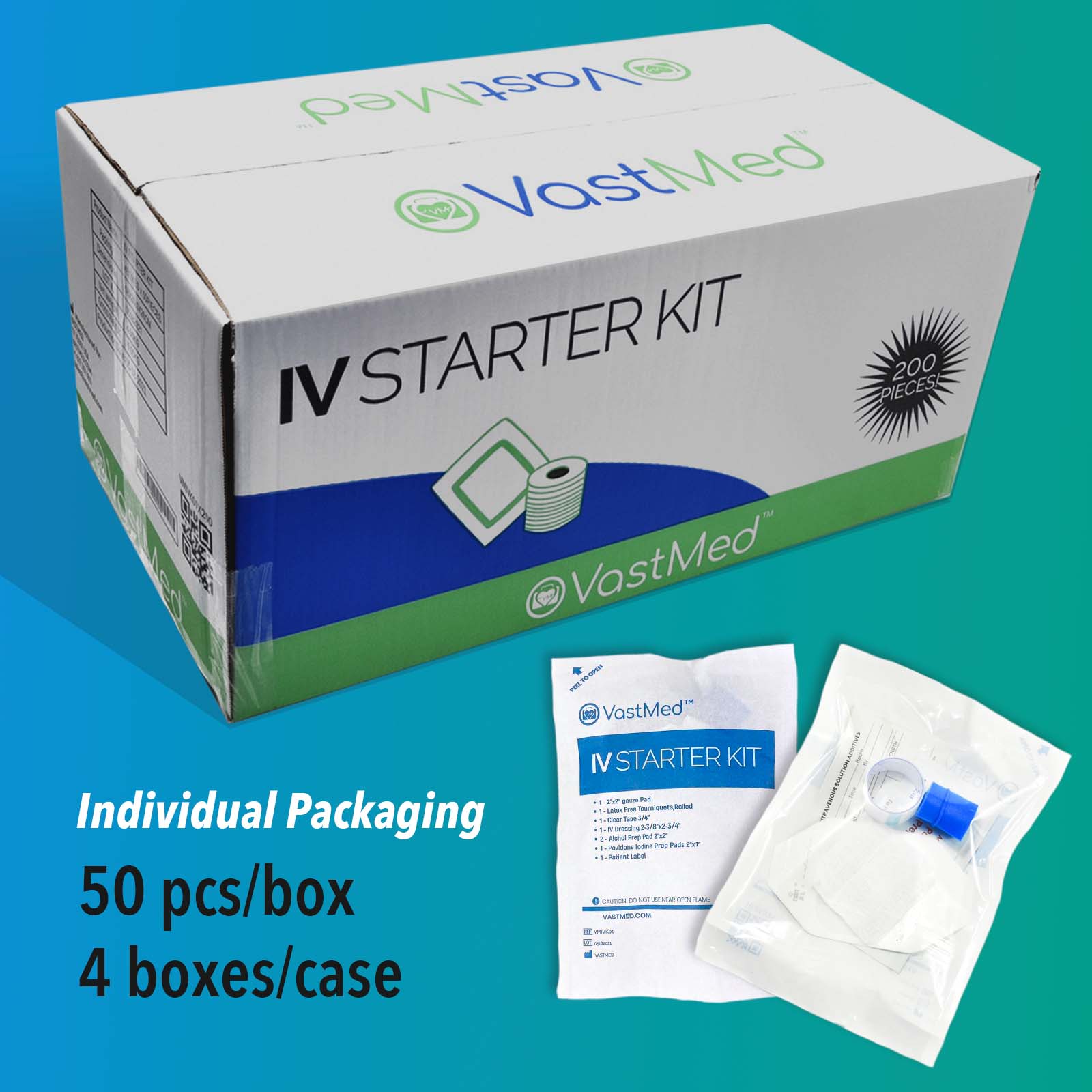 IV Starter Kit with Gauze/Chlorascrub Swab LF by VASTMED | Posi-Guard Catheter Securement Device & Transparent Window Dressing | Latex-Free Tourniquets - Image 4