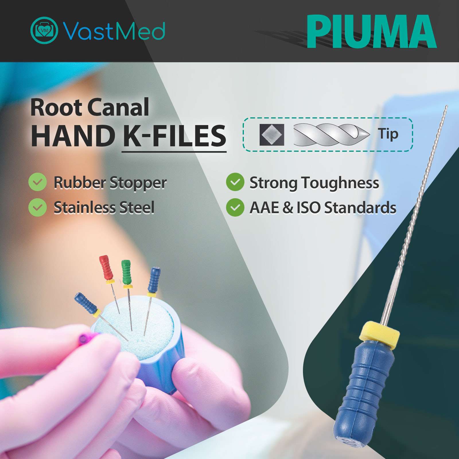 Piuma Hand K-Files Stainless Steel Tips by VASTMED | Root Canal Files Dental Endodontics Instrument for Removing Root Canal Wall & Dredging Root Canal - Image 8