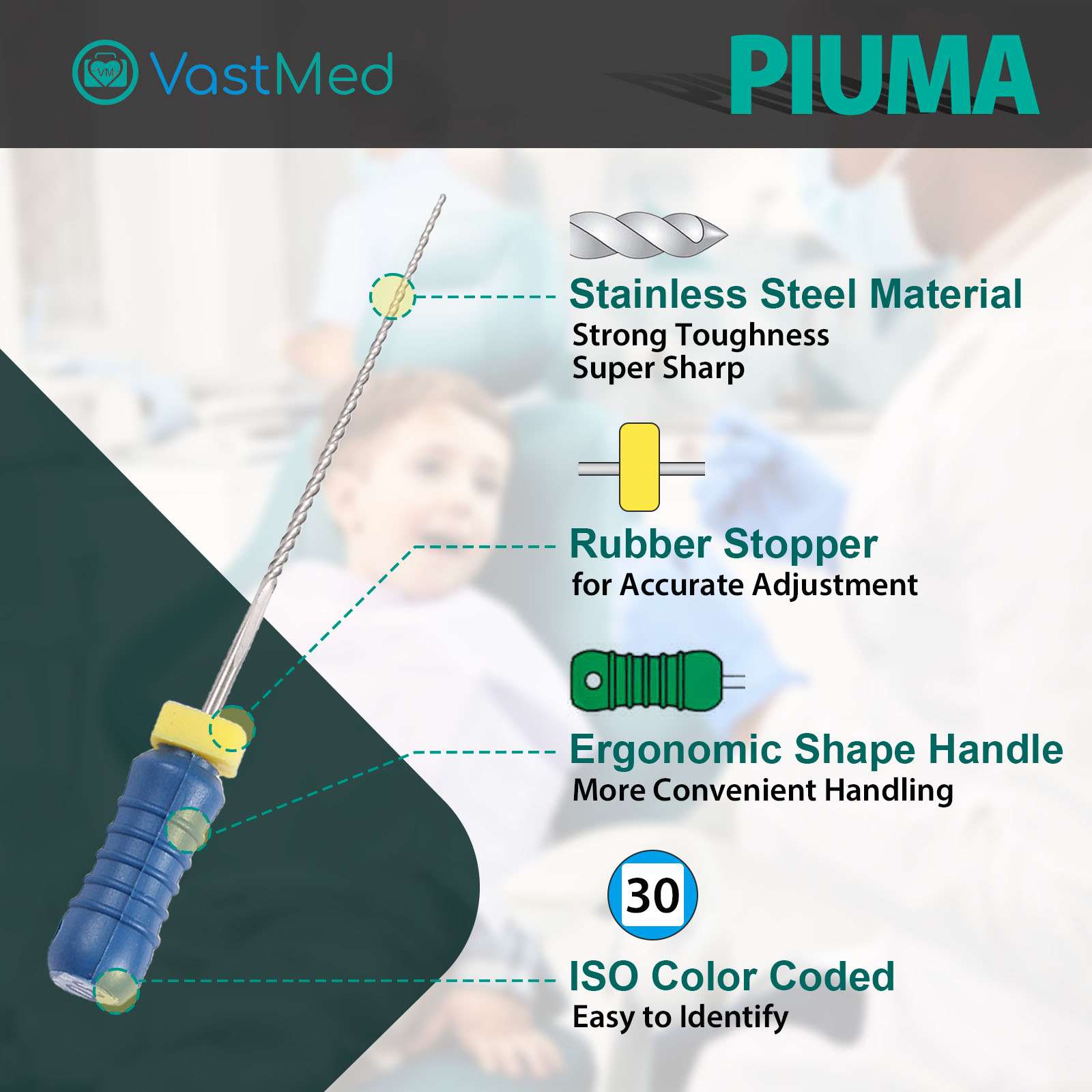 Piuma Hand K-Files Stainless Steel Tips by VASTMED | Root Canal Files Dental Endodontics Instrument for Removing Root Canal Wall & Dredging Root Canal - Image 7