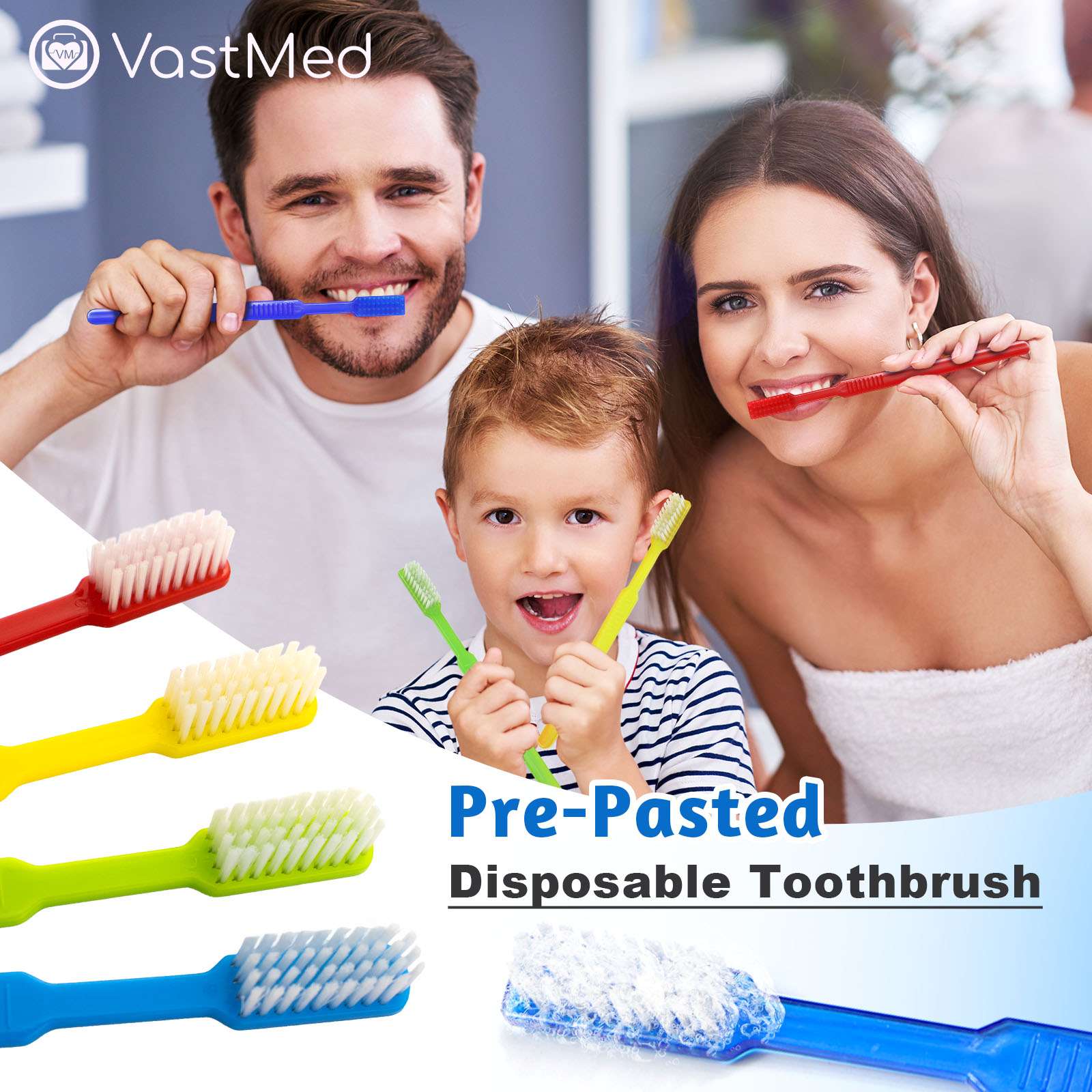 VASTMED Disposable Toothbrushes Prepasted Toothbrush Individually Wrapped Soft Bristle Tooth Brush | Single Use Colorful Toothbrushes for Camping, Hotels, Travel - Image 2