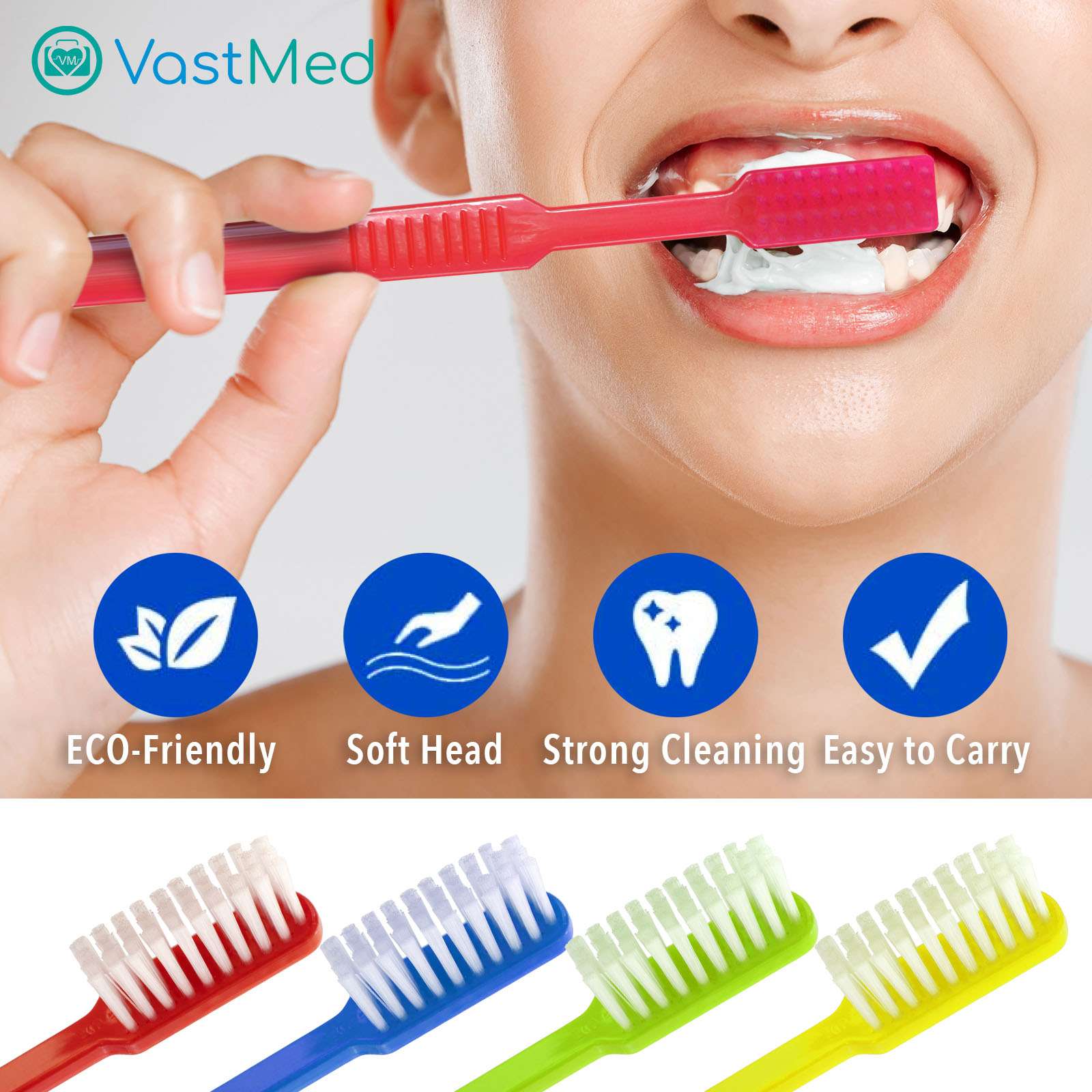 VASTMED Disposable Toothbrushes Prepasted Toothbrush Individually Wrapped Soft Bristle Tooth Brush | Single Use Colorful Toothbrushes for Camping, Hotels, Travel - Image 3