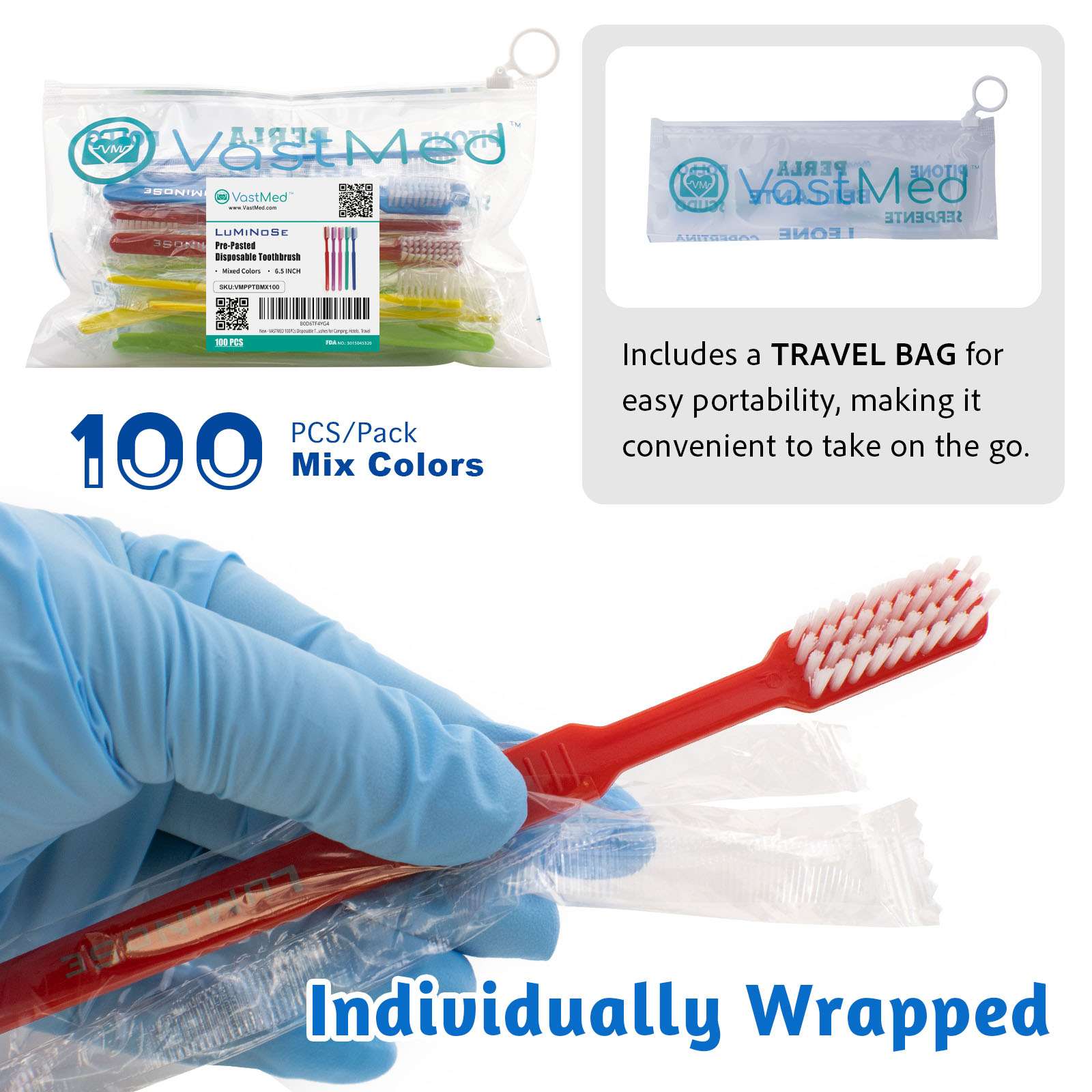 VASTMED Disposable Toothbrushes Prepasted Toothbrush Individually Wrapped Soft Bristle Tooth Brush | Single Use Colorful Toothbrushes for Camping, Hotels, Travel - Image 7