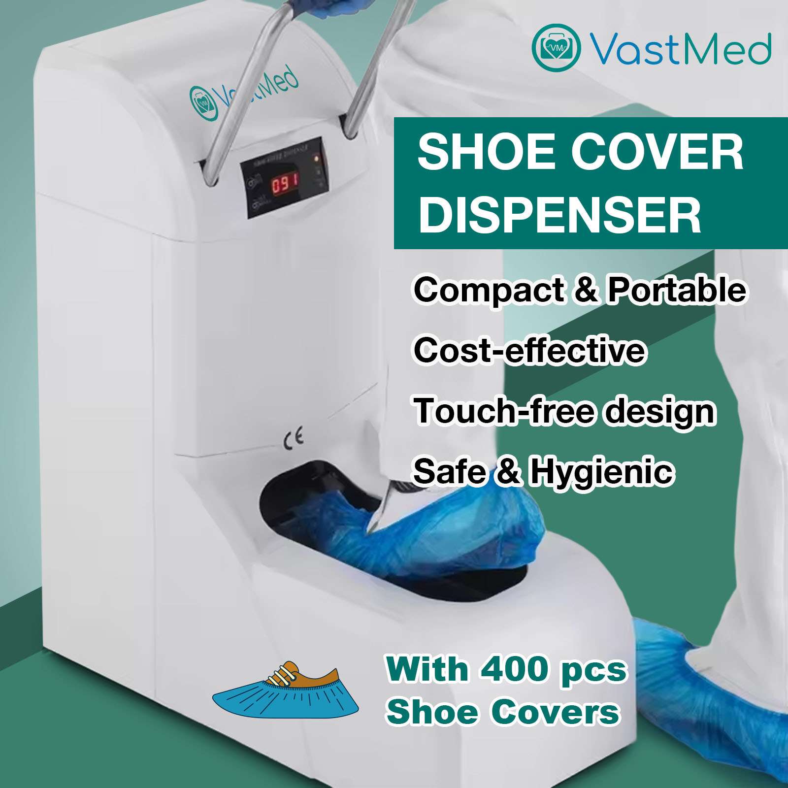 Automatic Shoe Cover Dispenser Machine with 400 Covers by Vastmed | Disposable Non Slip Shoe Cover Reliable Machine with UV Disinfection Light - Image 11