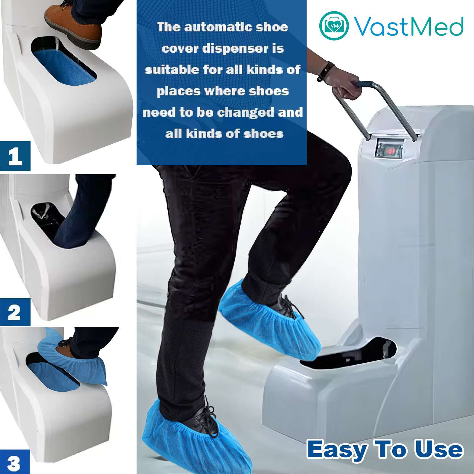 Automatic Shoe Cover Dispenser Machine with 400 Covers by Vastmed | Disposable Non Slip Shoe Cover Reliable Machine with UV Disinfection Light - Image 4