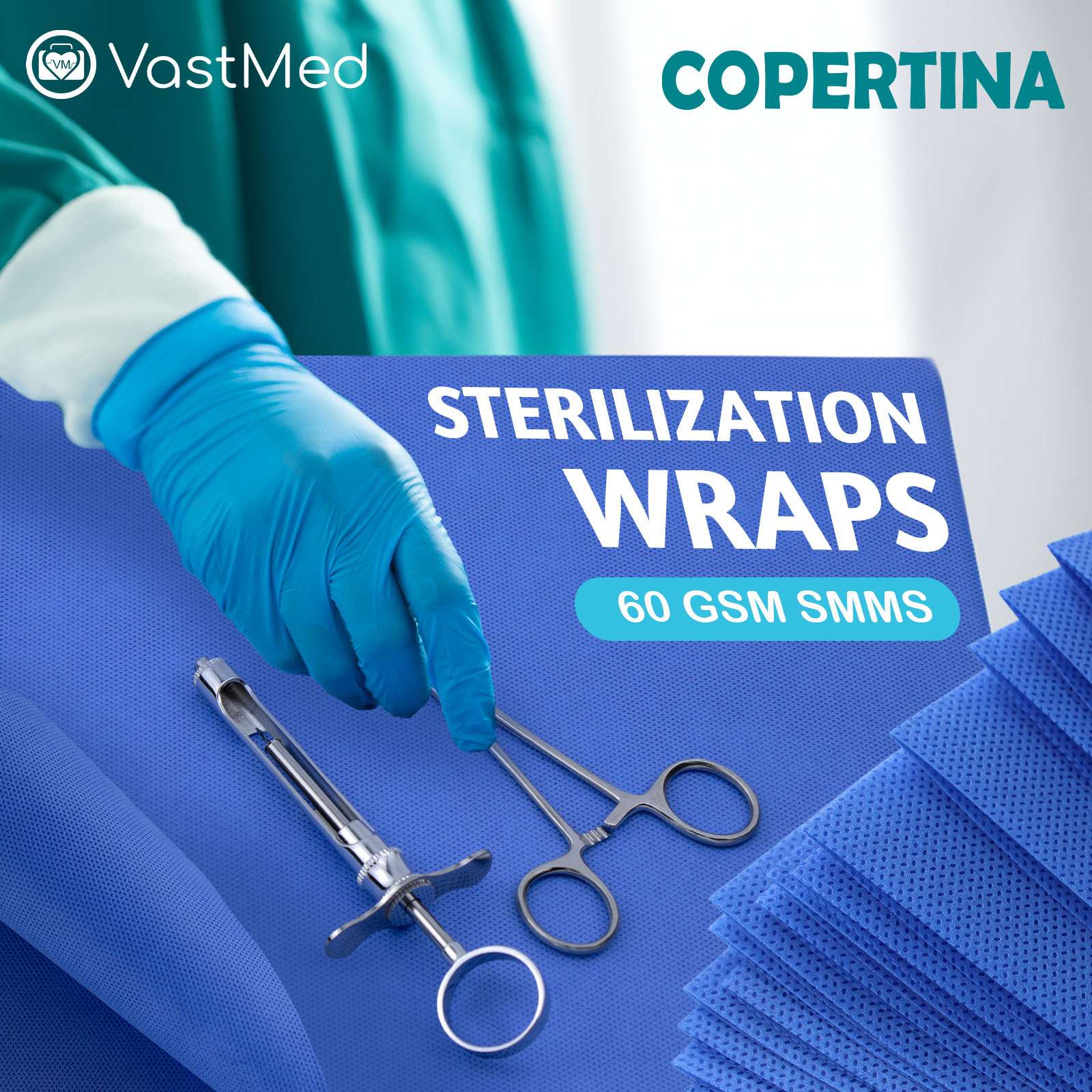 Product image Autoclave CSR Sterilization Wrap by Vastmed | SMMS Non Woven Sterilization with Steam & EO 60g Blue Non Sterile Pads Cellulose Paper Autoclave Wraps - Image 2