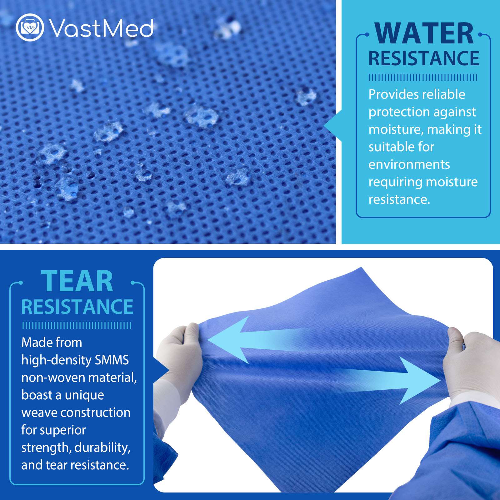 Product image Autoclave CSR Sterilization Wrap by Vastmed | SMMS Non Woven Sterilization with Steam & EO 60g Blue Non Sterile Pads Cellulose Paper Autoclave Wraps - Image 6