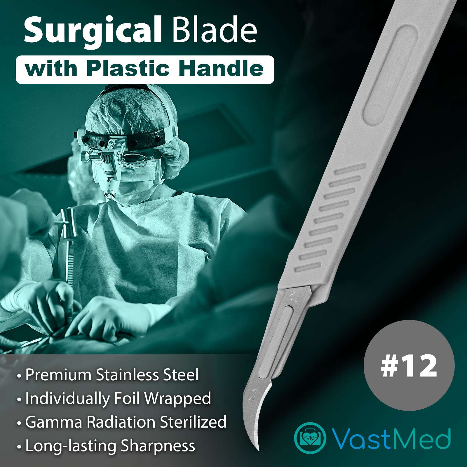Surgical Blades with Handle by Vastmed | Stainless Steel Sterile Scalpel Blades Individually Wrapped - Image 6