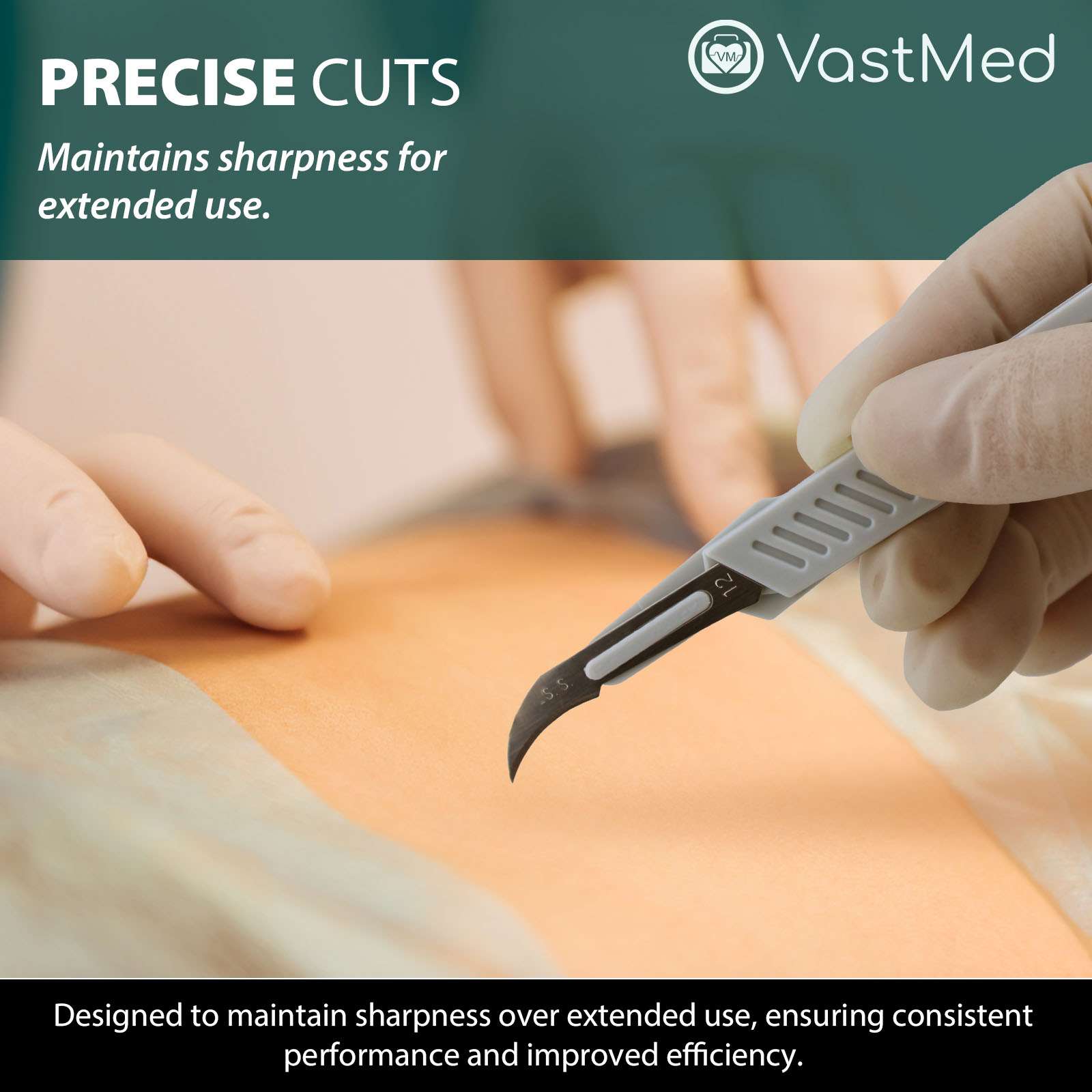 Surgical Blades with Handle by Vastmed | Stainless Steel Sterile Scalpel Blades Individually Wrapped - Image 5