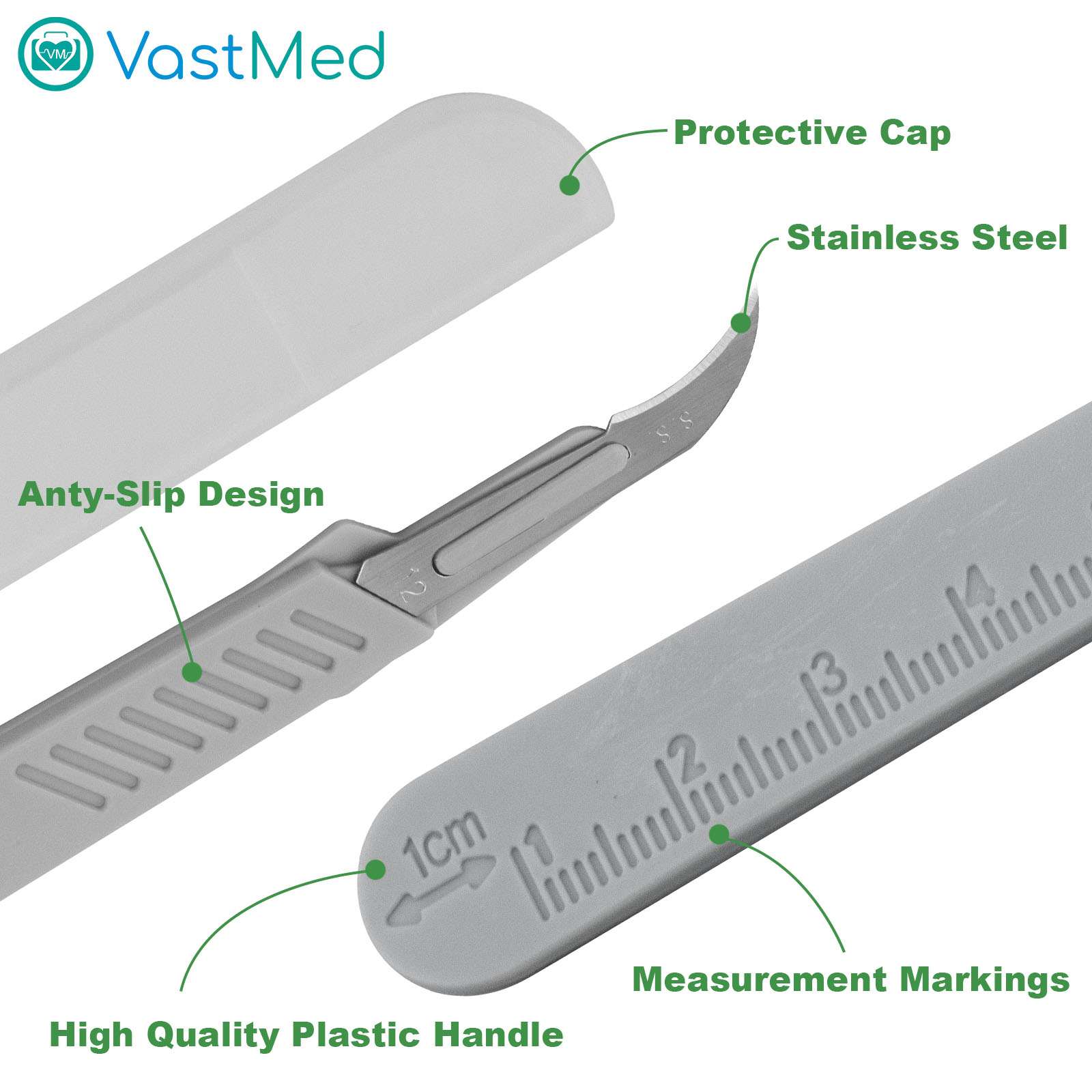 Surgical Blades with Handle by Vastmed | Stainless Steel Sterile Scalpel Blades Individually Wrapped - Image 3